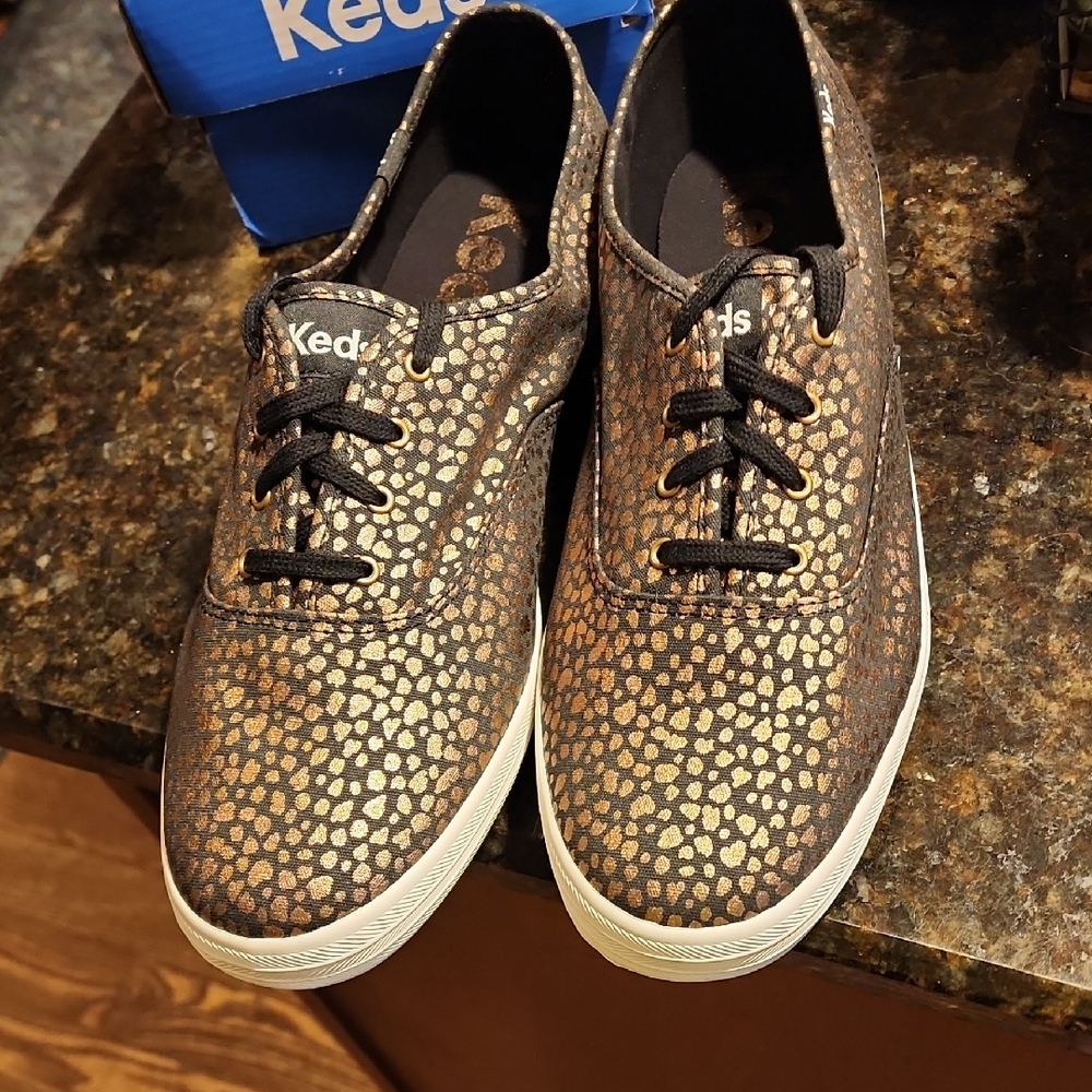 Keds ' Black and Gold Patterned Sneakers